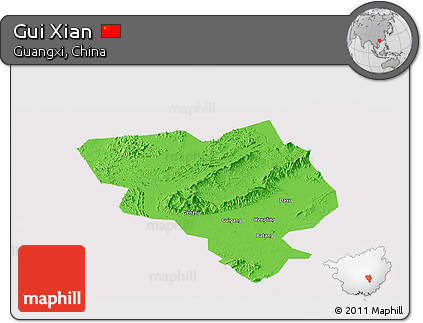 Political Panoramic Map of Gui Xian, cropped outside