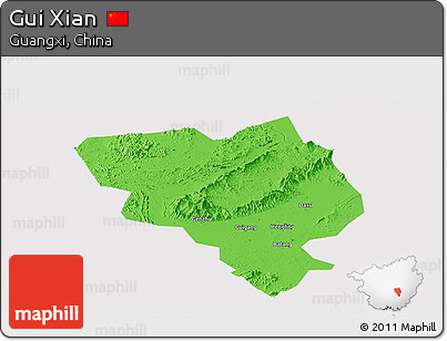 Political Panoramic Map of Gui Xian, cropped outside