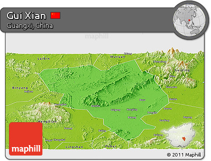Political Panoramic Map of Gui Xian, physical outside