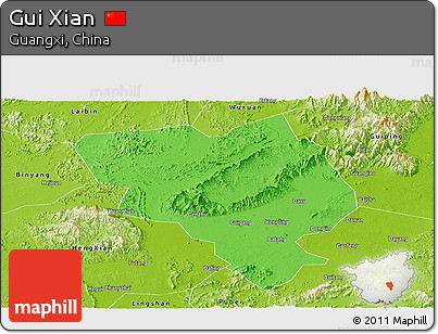 Political Panoramic Map of Gui Xian, physical outside