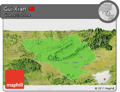 Political Panoramic Map of Gui Xian, satellite outside