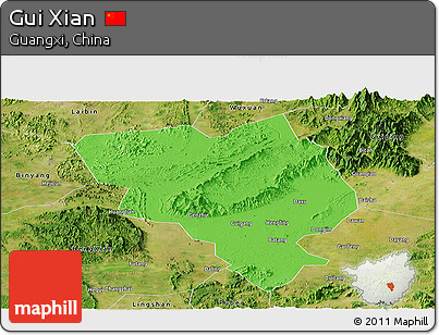 Political Panoramic Map of Gui Xian, satellite outside