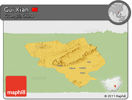 Savanna Style Panoramic Map of Gui Xian, single color outside
