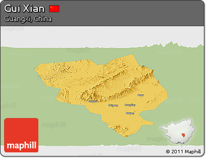 Savanna Style Panoramic Map of Gui Xian, single color outside