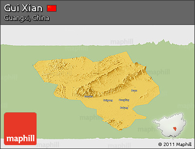 Savanna Style Panoramic Map of Gui Xian, single color outside