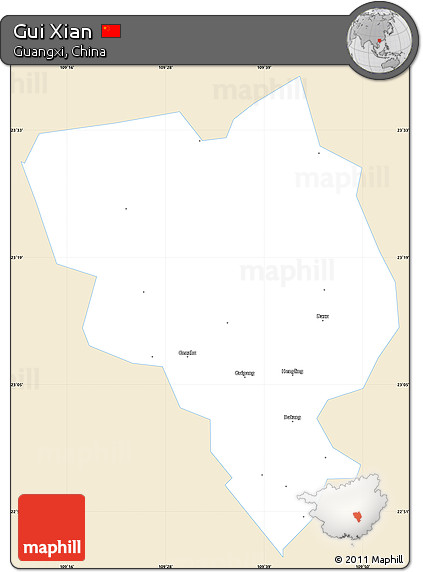Classic Style Simple Map of Gui Xian, single color outside