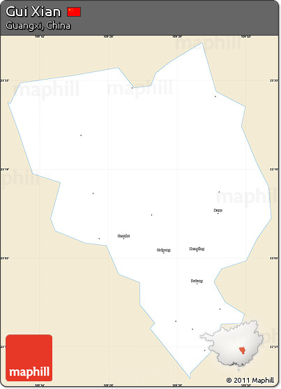 Classic Style Simple Map of Gui Xian, single color outside