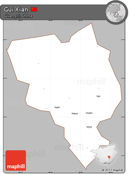 Gray Simple Map of Gui Xian, cropped outside