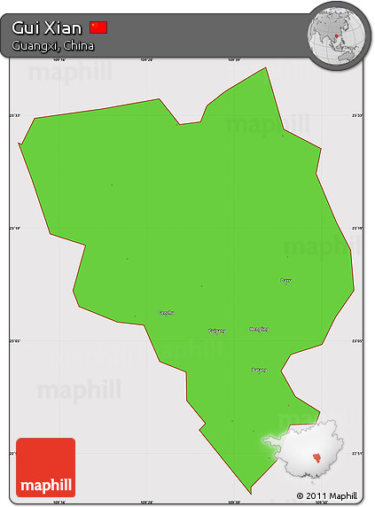 Political Simple Map of Gui Xian, cropped outside