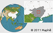 Satellite Location Map of Heshan Shi, highlighted country, highlighted parent region