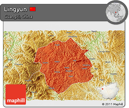 Political 3D Map of Lingyun, physical outside