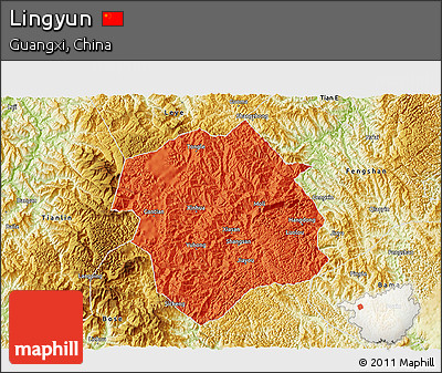 Political 3D Map of Lingyun, physical outside