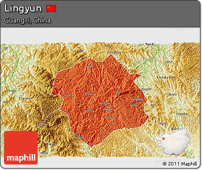 Political 3D Map of Lingyun, physical outside