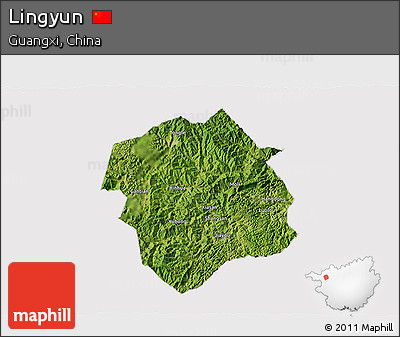 Satellite 3D Map of Lingyun, cropped outside