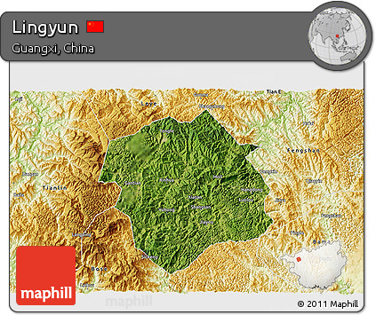 Satellite 3D Map of Lingyun, physical outside