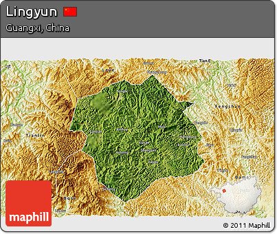 Satellite 3D Map of Lingyun, physical outside