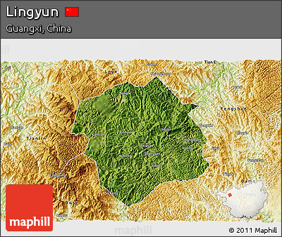 Satellite 3D Map of Lingyun, physical outside