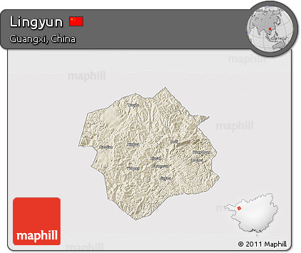 Shaded Relief 3D Map of Lingyun, cropped outside