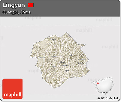 Shaded Relief 3D Map of Lingyun, cropped outside