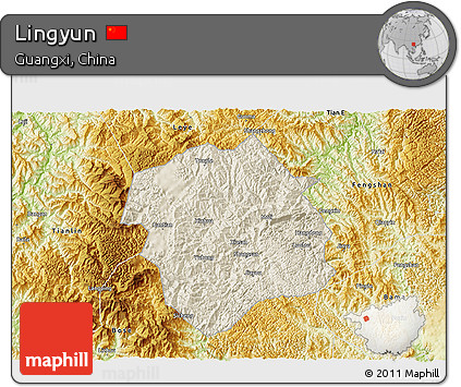 Shaded Relief 3D Map of Lingyun, physical outside