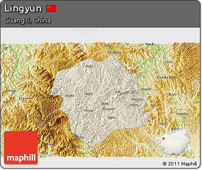 Shaded Relief 3D Map of Lingyun, physical outside