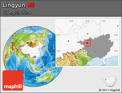 Physical Location Map of Lingyun, highlighted country, highlighted parent region