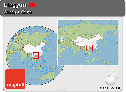 Savanna Style Location Map of Lingyun, highlighted country, highlighted parent region, within the entire country