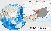 Shaded Relief Location Map of Lingyun, highlighted country, highlighted parent region