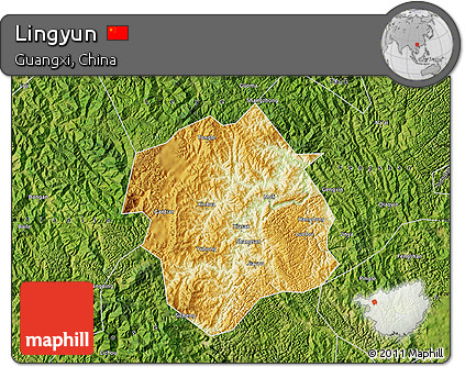 Physical Map of Lingyun, satellite outside