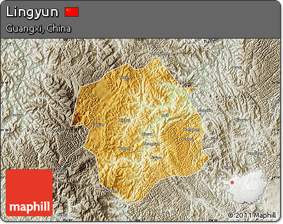 Physical Map of Lingyun, semi-desaturated