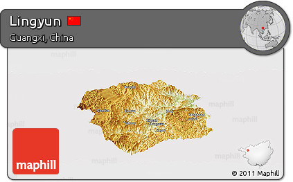 Physical Panoramic Map of Lingyun, cropped outside