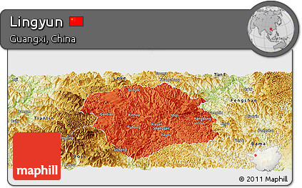 Political Panoramic Map of Lingyun, physical outside