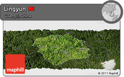 Satellite Panoramic Map of Lingyun, darken