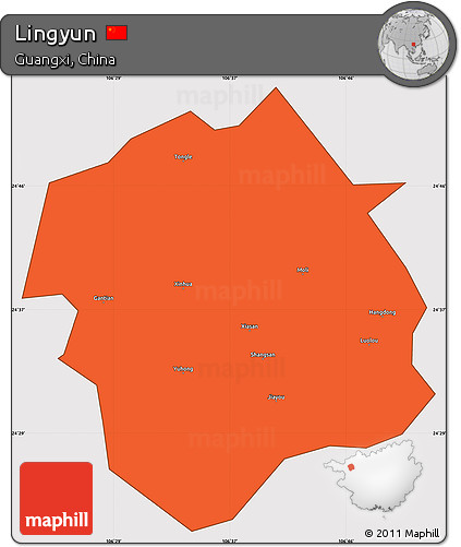 Political Simple Map of Lingyun, cropped outside