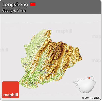 Physical 3D Map of Longsheng, cropped outside