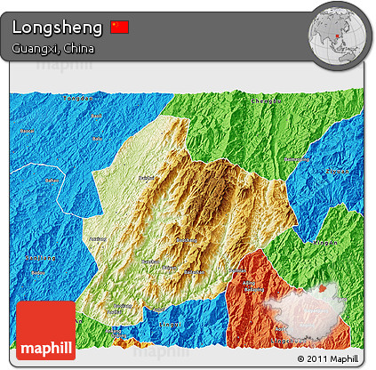 Physical 3D Map of Longsheng, political outside