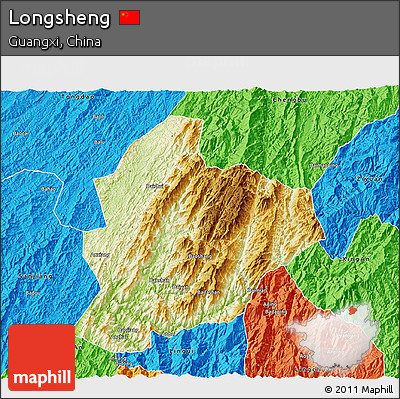 Physical 3D Map of Longsheng, political outside