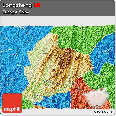 Physical 3D Map of Longsheng, political outside