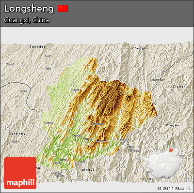 Physical 3D Map of Longsheng, shaded relief outside