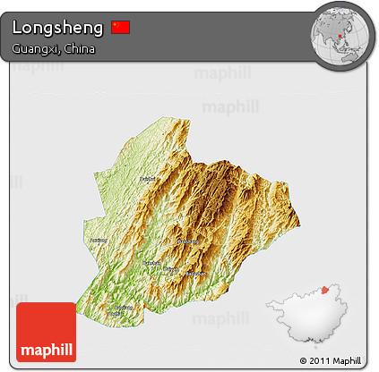 Physical 3D Map of Longsheng, single color outside