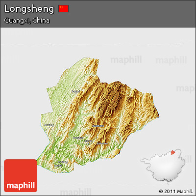 Physical 3D Map of Longsheng, single color outside