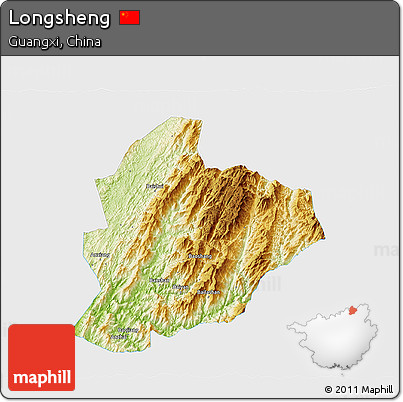 Physical 3D Map of Longsheng, single color outside