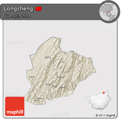 Shaded Relief 3D Map of Longsheng, cropped outside