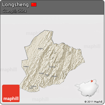 Shaded Relief 3D Map of Longsheng, cropped outside