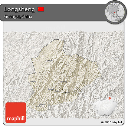 Shaded Relief 3D Map of Longsheng, lighten