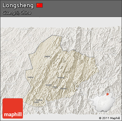 Shaded Relief 3D Map of Longsheng, lighten
