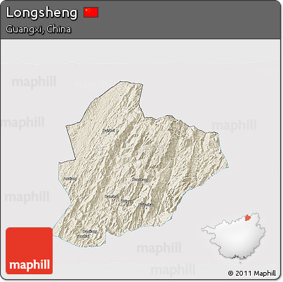 Shaded Relief 3D Map of Longsheng, single color outside