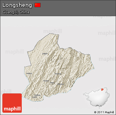 Shaded Relief 3D Map of Longsheng, single color outside