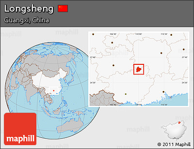 Gray Location Map of Longsheng, highlighted country