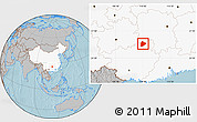Gray Location Map of Longsheng, highlighted country, hill shading